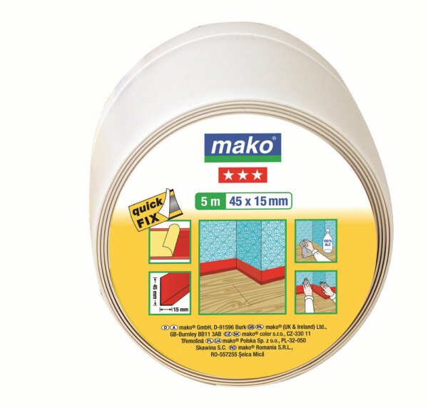 mako Weich-Sockelleiste selbstklebend KOMFORT, 45 x 15 mm, 5 m, weiß